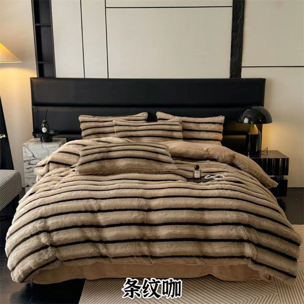 秋冬保暖系列 高克重A类七彩轧染兔毛绒三四件套