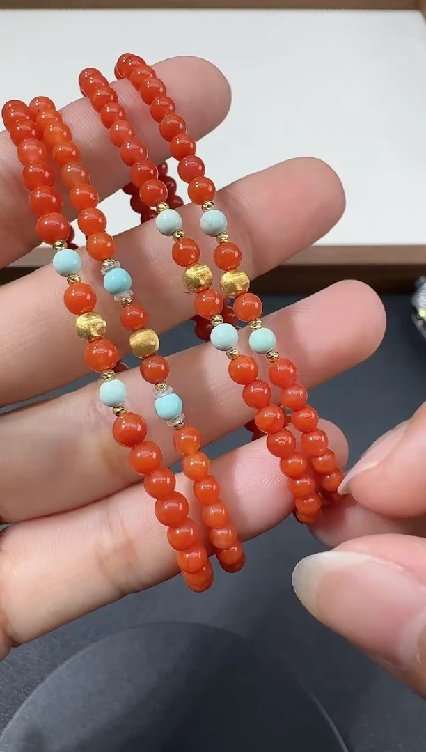 南红玛瑙手串18K金镶嵌H0710-S3793-203多样性一件