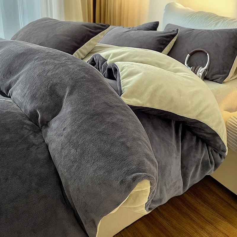 四件套牛奶绒双面绒简约加绒床单四件套毛绒加厚绒被床上四件套
