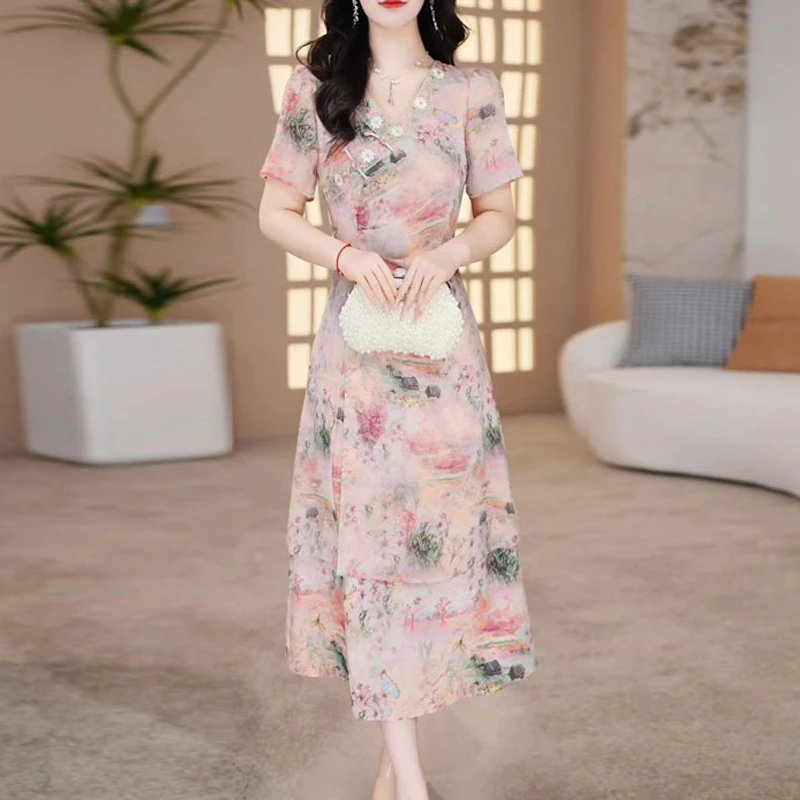 【千羽】改良旗袍连衣裙女夏2025新款广州十三行高端阔太太妈妈裙子