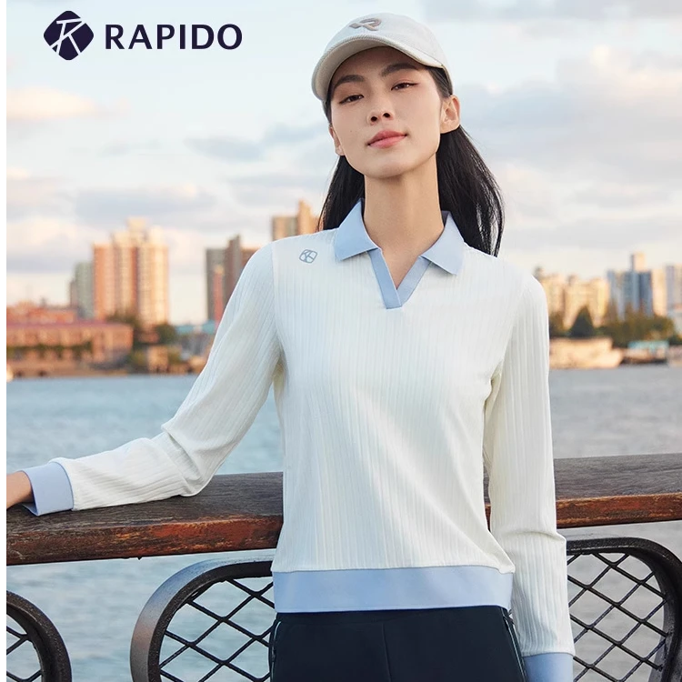 Rapido春秋女士短款简约休闲时尚舒适莫代尔长袖POLO衫CP4941E01
