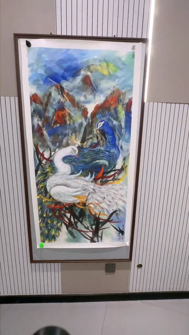 国画朱老师8平尺孔雀作品
