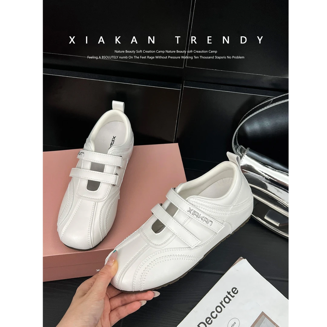 XIAKAN 白色内增高6cm魔术贴运动玛丽珍鞋女夏款百搭休闲德训鞋潮