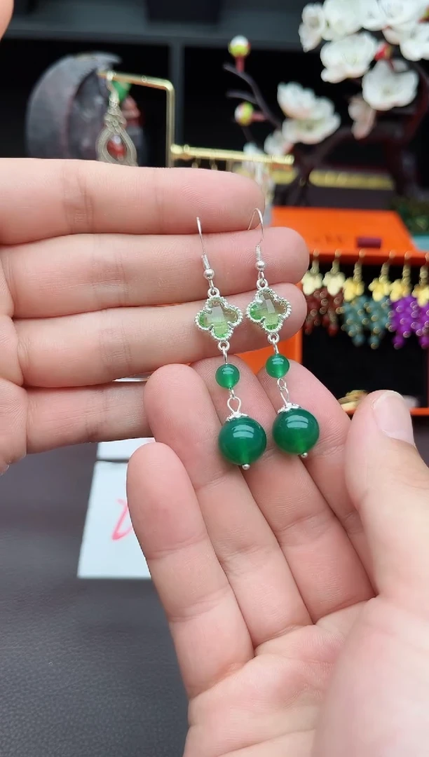 玛瑙/玉髓耳饰银S925镶嵌705000