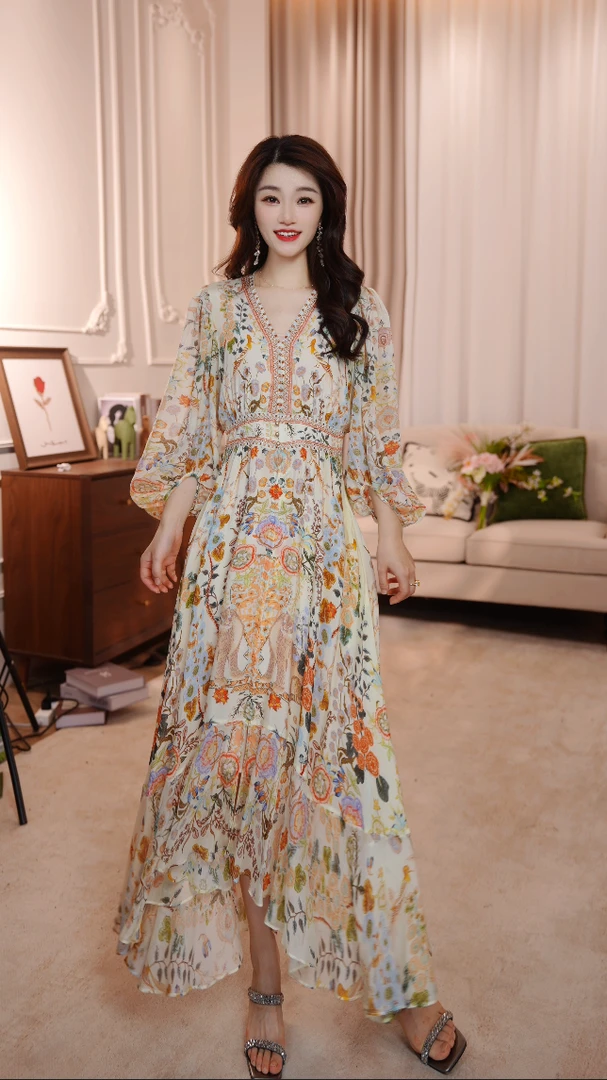【秘境花园】限量版定位花时尚轻奢优雅中长款连衣裙