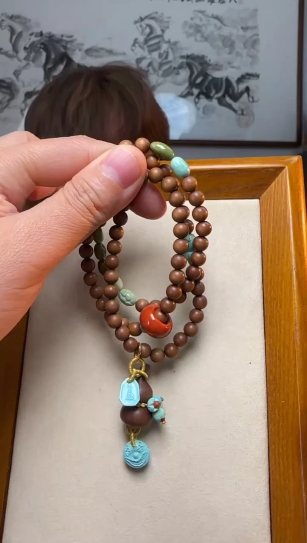 【闪购商品】檀香木手串银S925镶嵌时尚百搭A1776