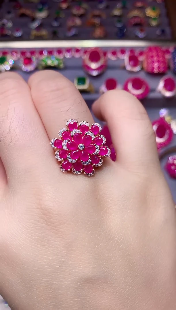 银S925镶嵌戒指红宝石....