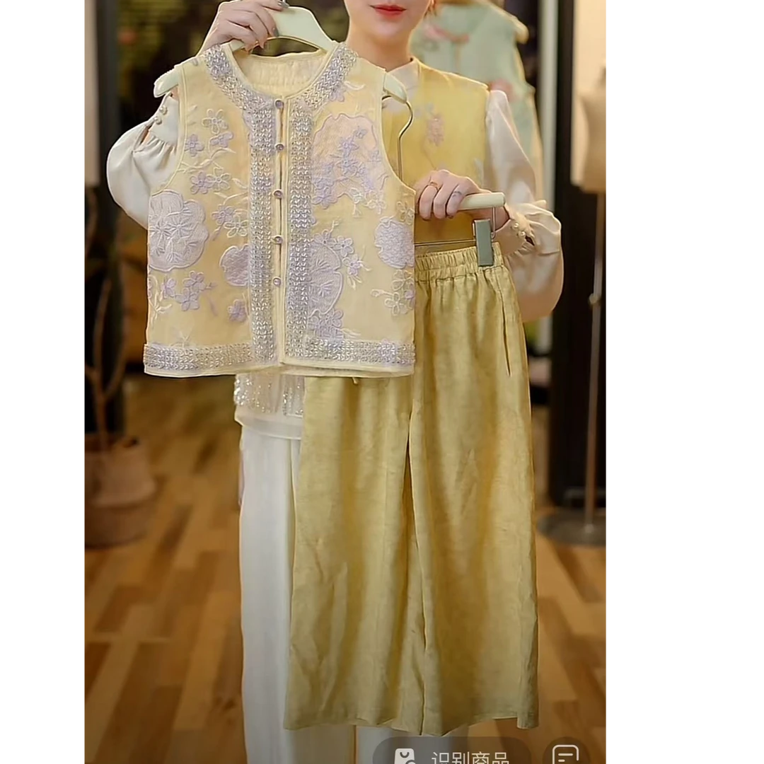 【琨萱】“金绣雅裳”25夏季女童新中式新款国风重工刺绣套装SS66T091