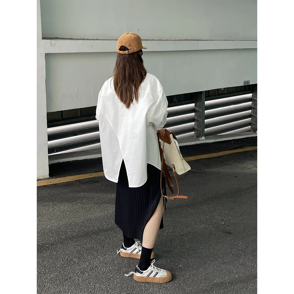 FREEDMST 纯白初恋风如盛开的雪柳后背交叉白衬衫宽松长袖衬衣