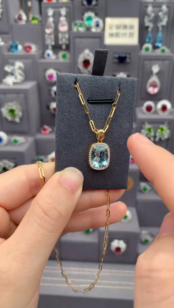 海蓝宝石颈饰18K金镶嵌2.6ct 海蓝宝石吊坠 AD