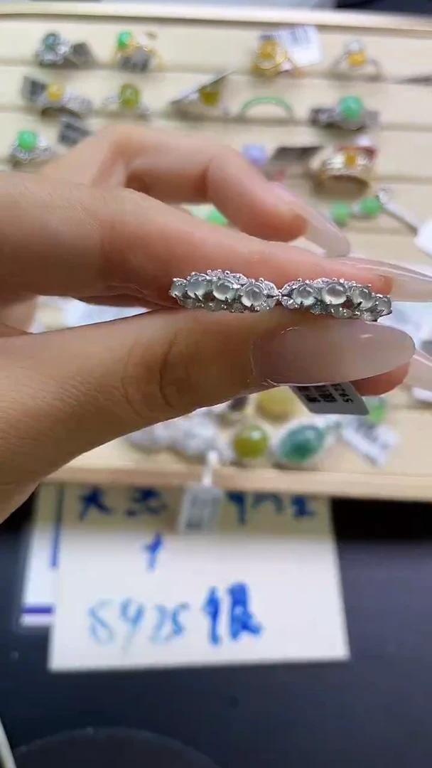 银S925镶嵌戒指翡翠翡翠 蛋面 银S925镶嵌