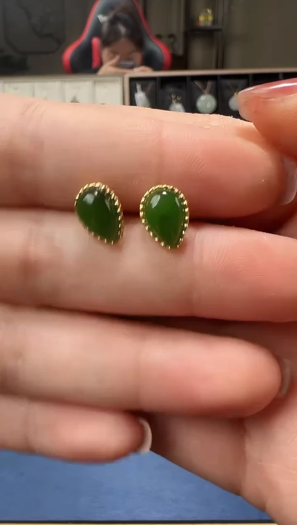 和田玉银S925镶嵌耳饰B0293