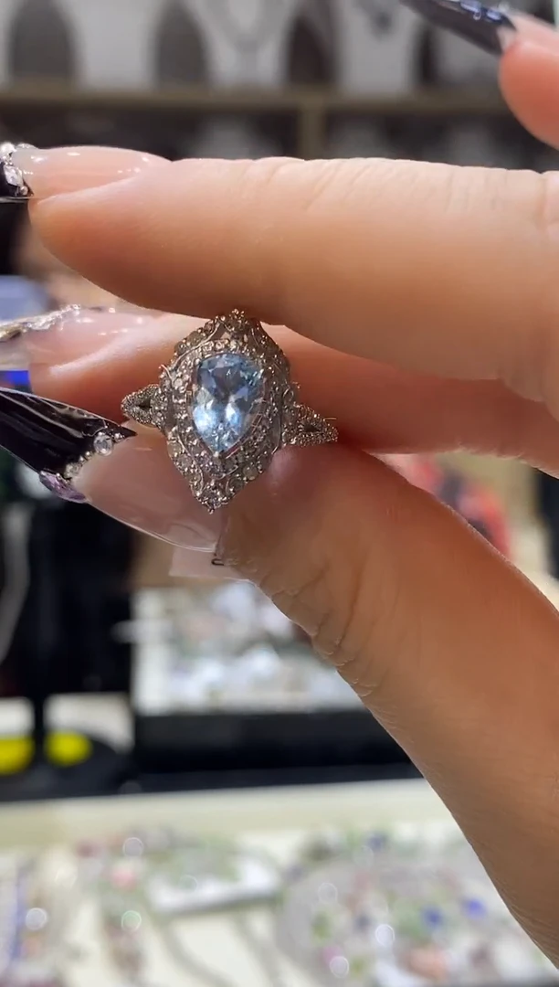 银S925镶嵌戒指定制海蓝宝石楚楚珠宝中古甄选不退换