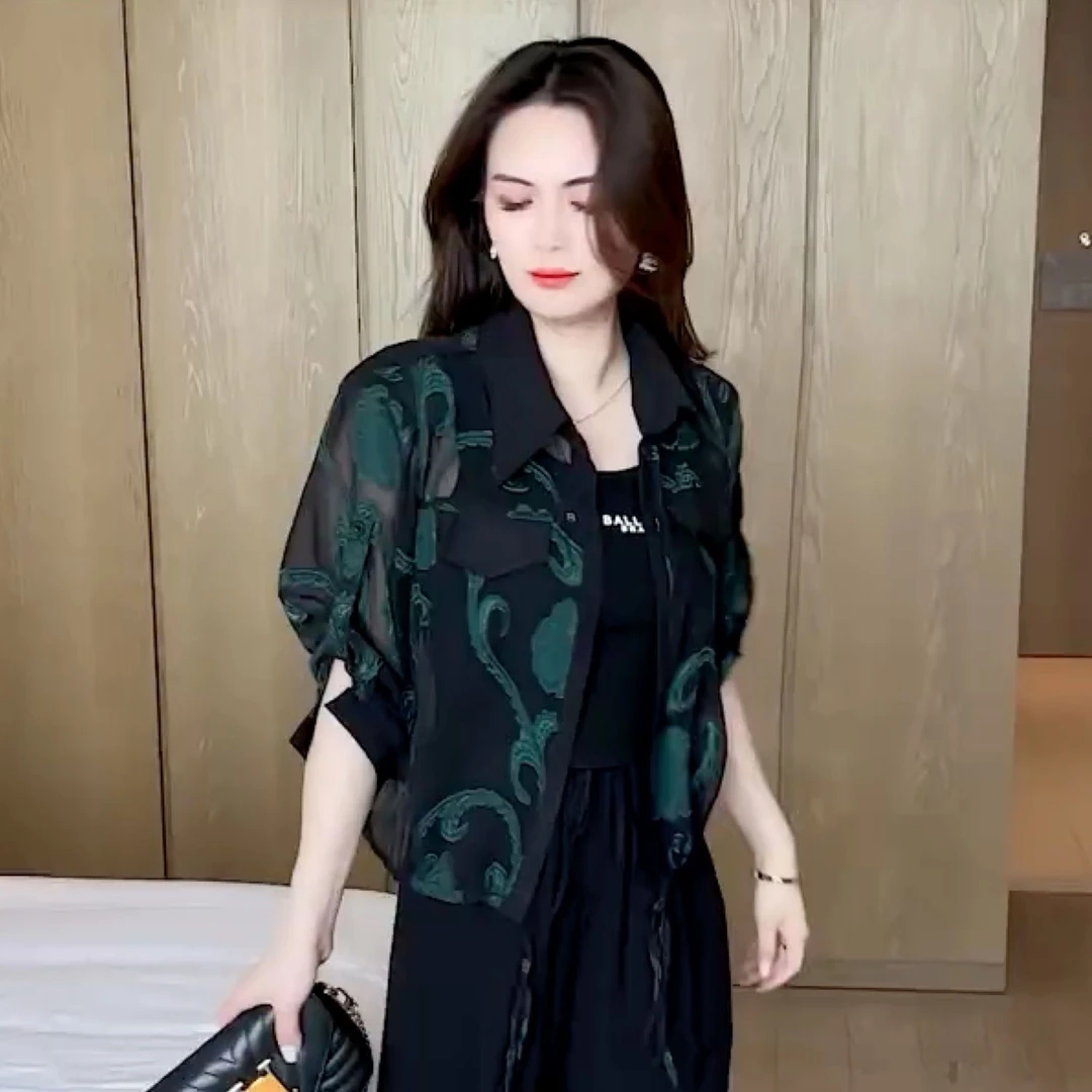 高档次长袖防晒轻奢上衣女薄款气质2024夏季新款小个子显瘦潮衬衫