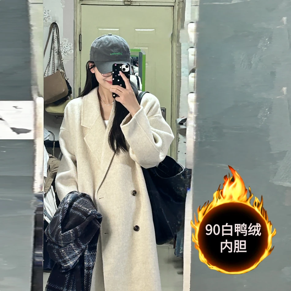 2025冬季羽绒服内胆双面绒毛呢外套女时髦加绒加厚高级感呢子大衣