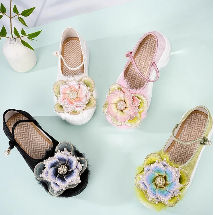 夏季穿搭厚底七彩宝莲绣花鞋古风鞋子手工鞋透气汉服鞋中国风复古