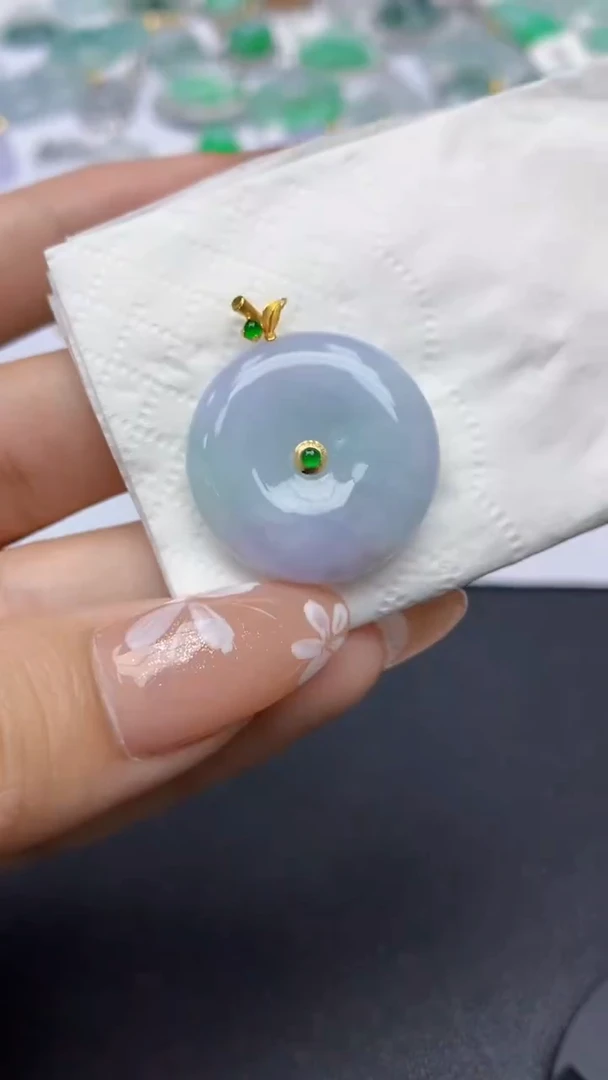 颈饰18K金镶嵌翡翠天然缅甸a货翡翠百元以上9元证书费自理