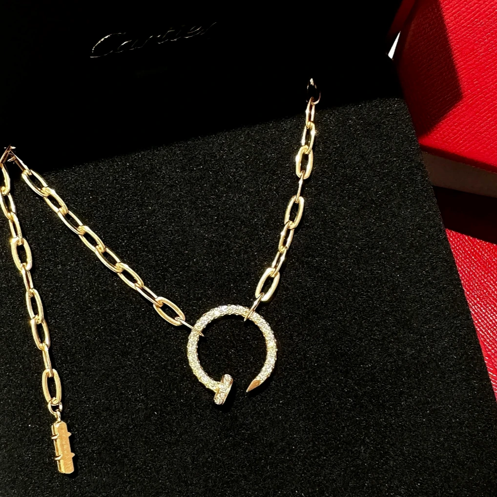 99新 Cartier/卡地亚 小花柳 斯巴达 钉子 18K玫瑰金满钻 项链