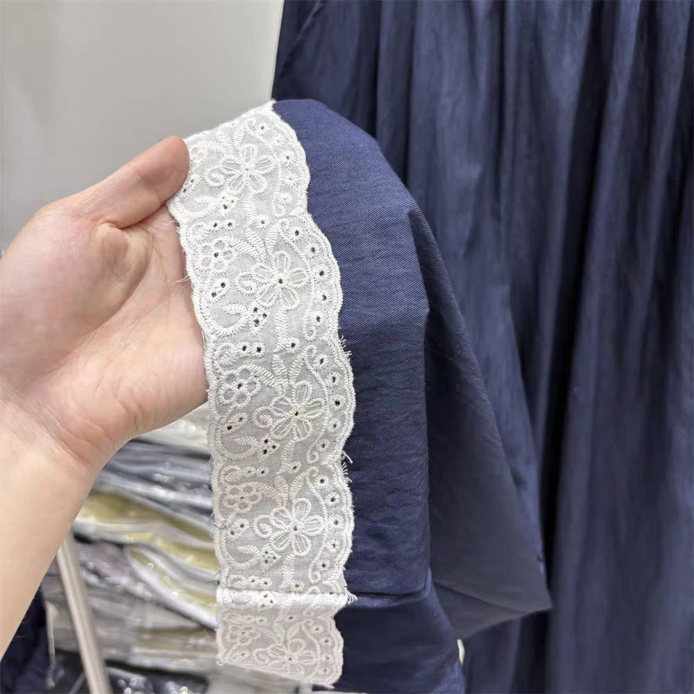 爆款设计感仿牛仔蕾丝拼接九分裤女2025夏季大码显瘦百搭阔腿裤