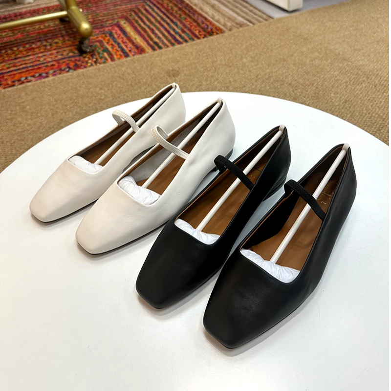 外贸真皮平底单鞋时尚百搭复古粗跟高跟方头浅口低跟时尚百搭复古