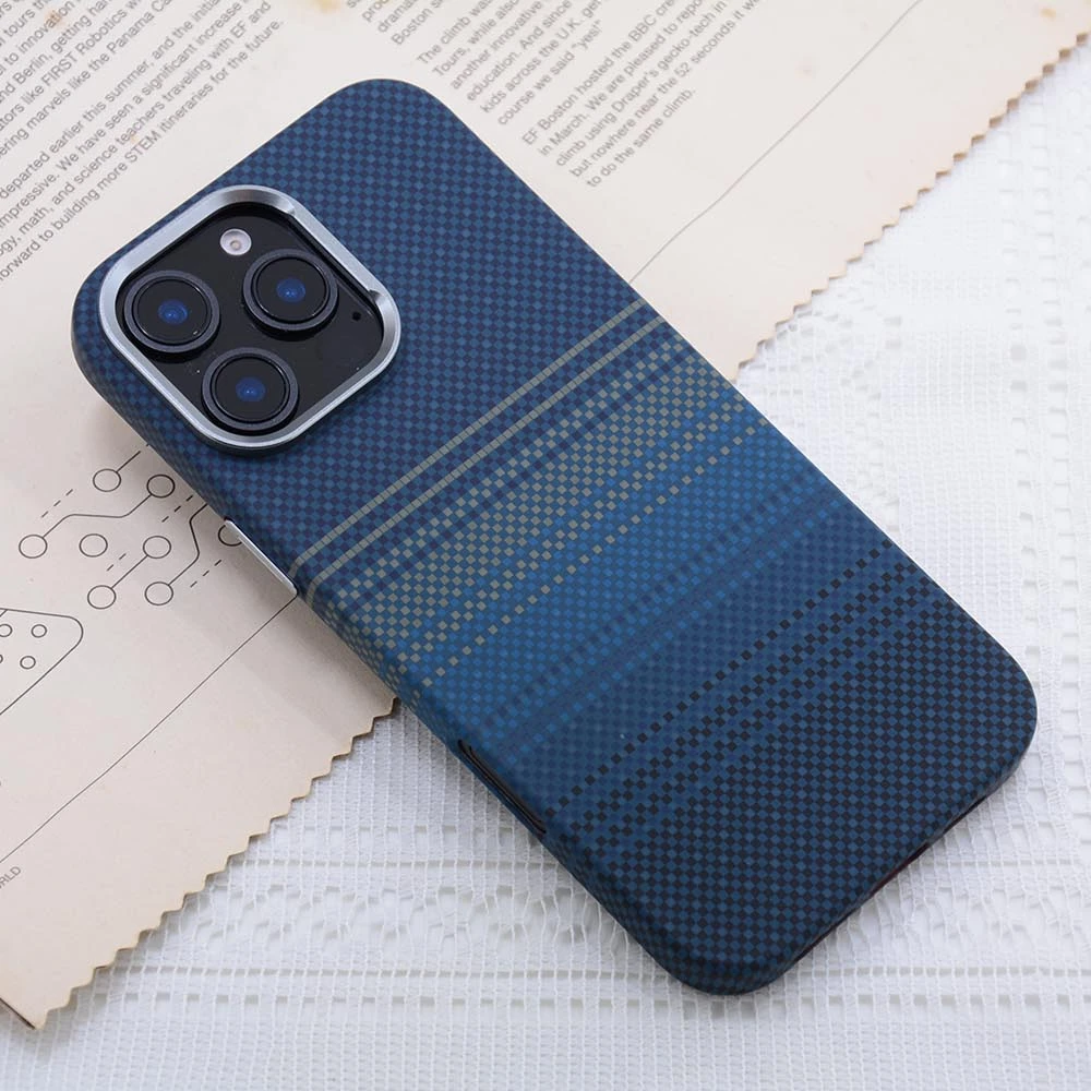 日落月升适用iPhone16ProMax苹果16手机壳凯夫拉纹15磁吸碳纤维纹