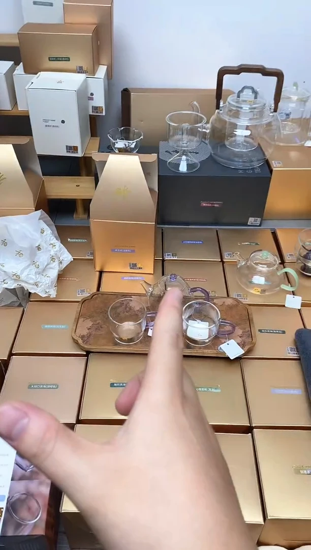 琉璃手工艺品禾器祁玉壶浅紫色+清尚杯浅紫色