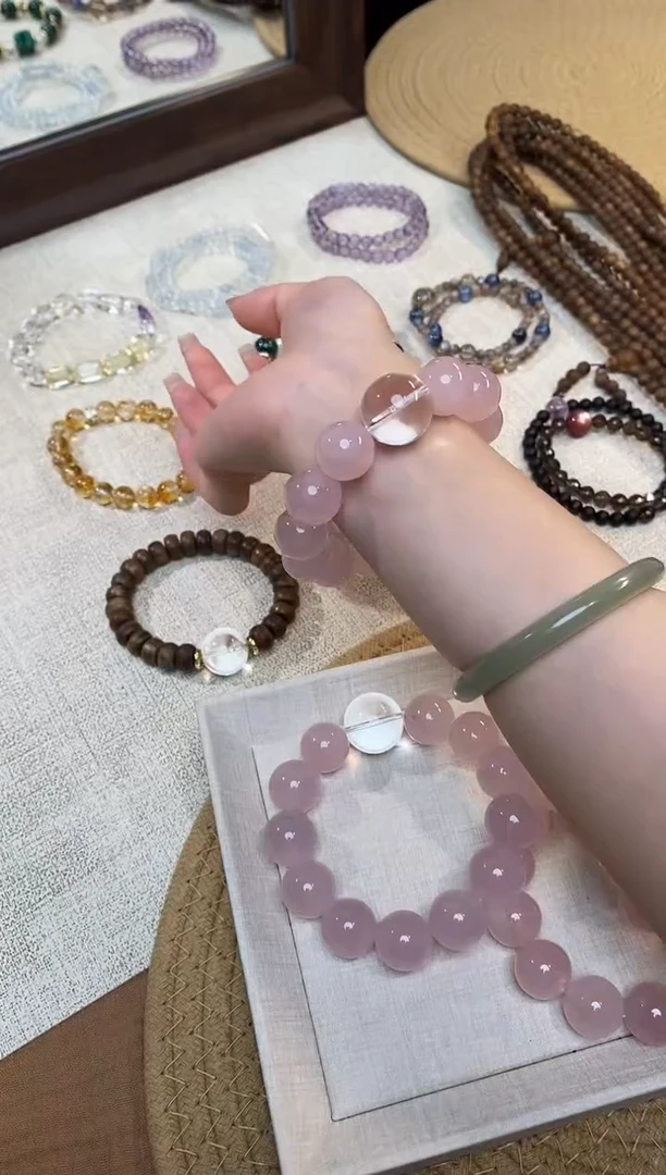 合金手链水晶《怦然心动》粉晶白水晶设计款手串16-20mm多样性发一