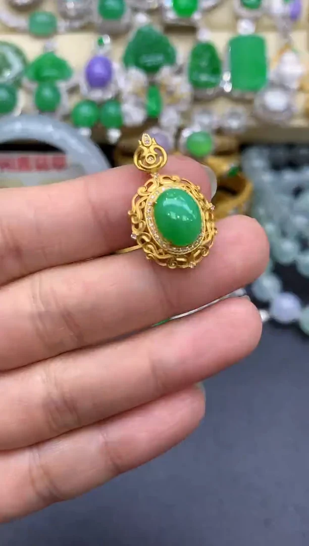 颈饰18K金镶嵌翡翠307-中国好珍宝