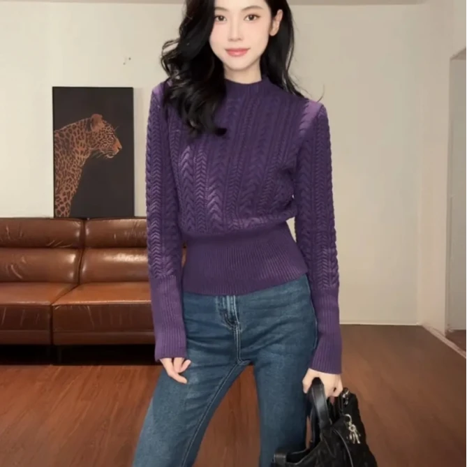 ZOUYASHIFA 麻花小立领收腰厚款毛针织衫  YSA89258