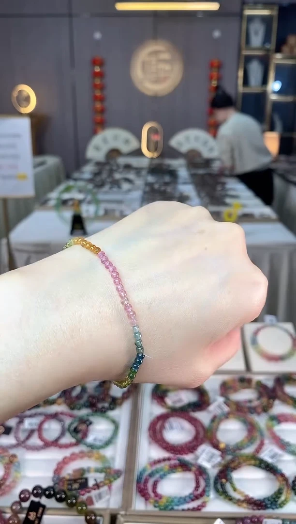 未镶嵌老矿碧玺色标净体单圈手串3mm+碧玺dan多样性发货一条