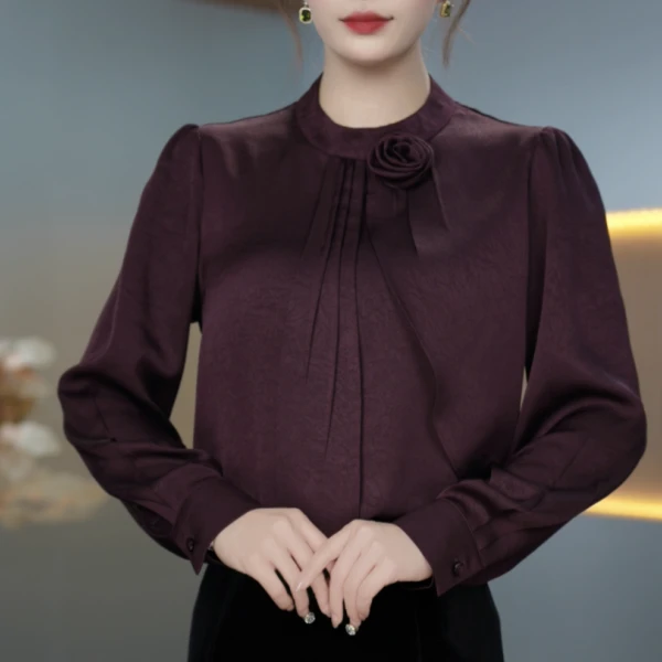 M早秋季新款设计感小众时尚气质女领带圆领长袖衬衫T恤百搭0917-1