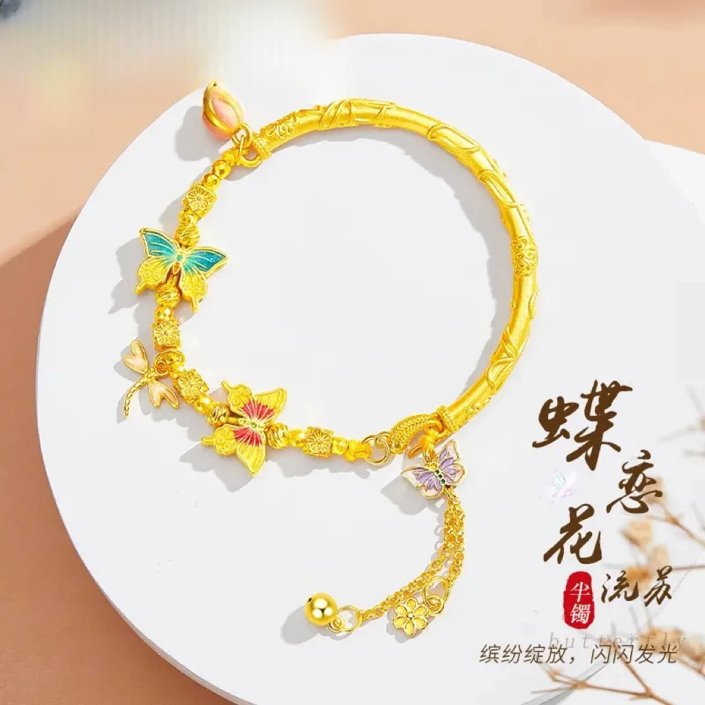 足银手镯 传承纯银半镯半链手链女款新款高级珐琅彩手镯送女友