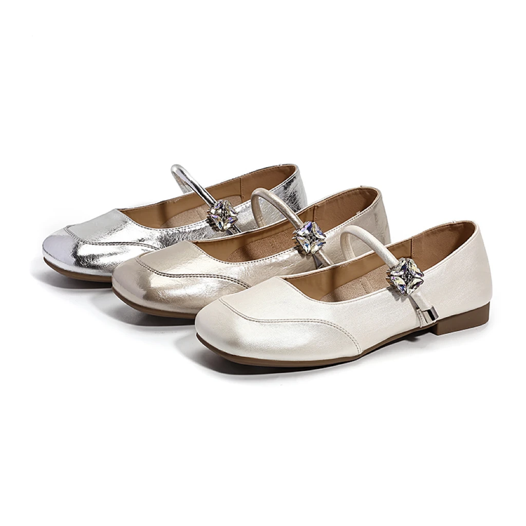 XG真皮夏季新款平底方头一字扣带浅口半拖单鞋6051