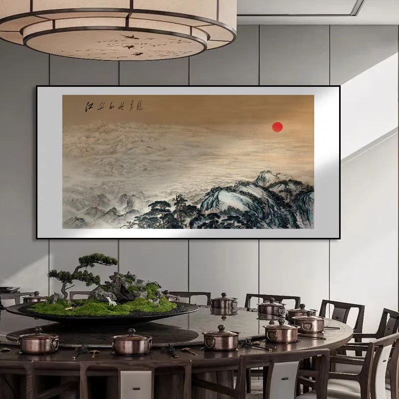 法国DMC十字绣客厅千里江山_江山如此多娇餐厅山水画高档