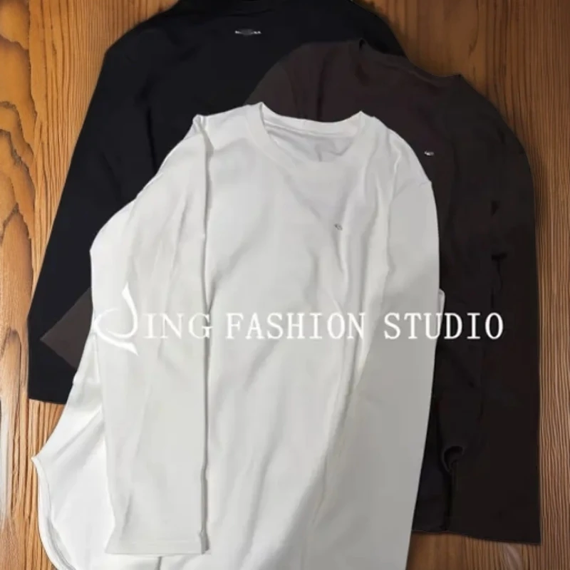 JING冬款35530磨毛圆领长袖T恤女装宽松百搭设计感