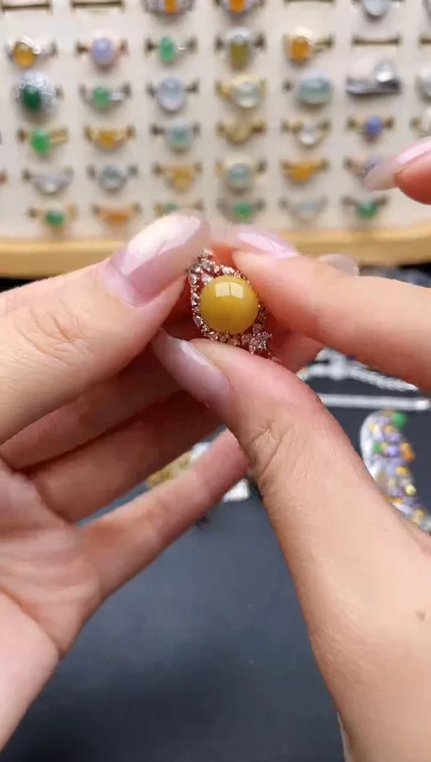 银S925镶嵌戒指翡翠一物一证一礼盒