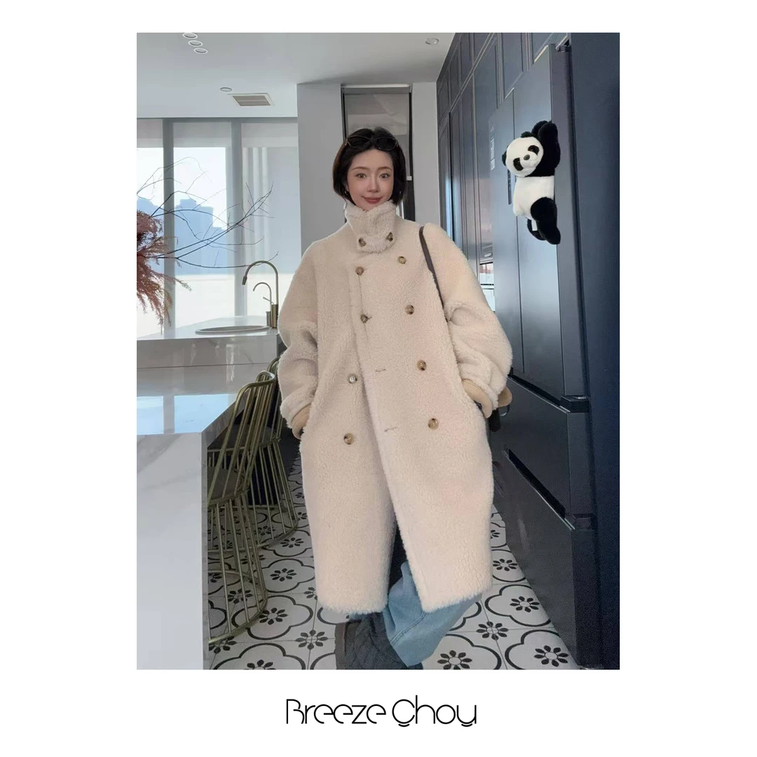 Breeze Chou100羊毛加厚中长款两面穿毛毛大衣外套女冬季