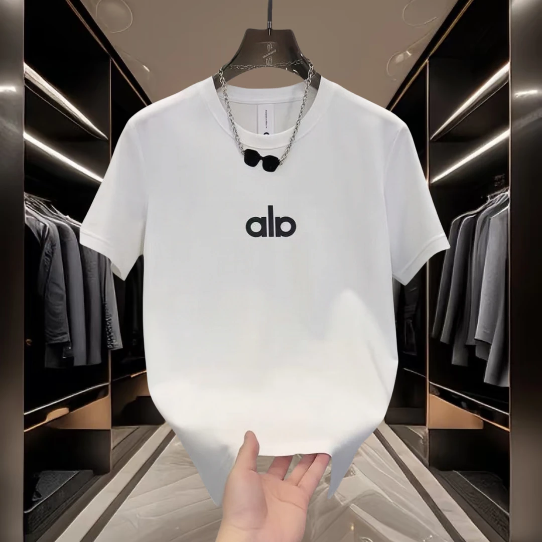 百搭短袖字母圆领印花冰丝T恤修身型白色夏季男款潮流