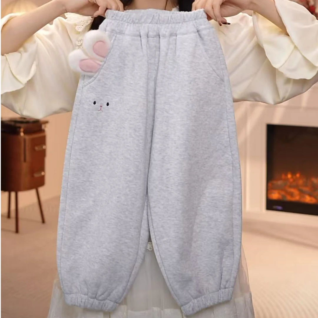皇室童缘2025冬款女童加绒加厚可爱卡通时尚舒适休闲卫裤