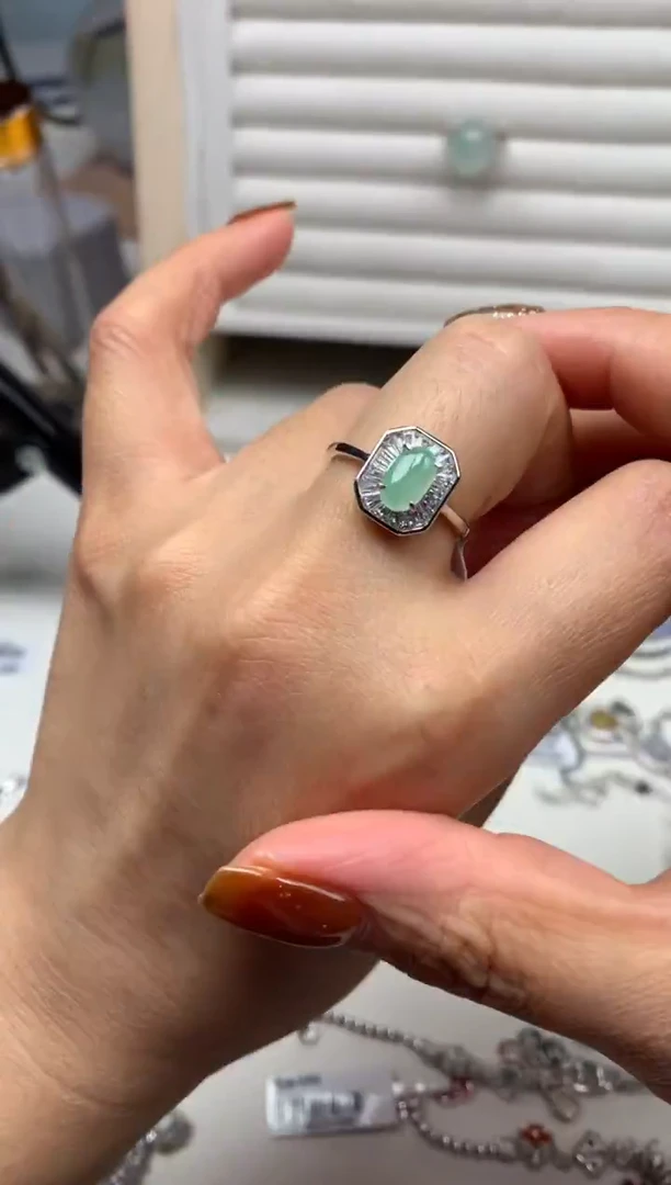 银S925镶嵌戒指翡翠3