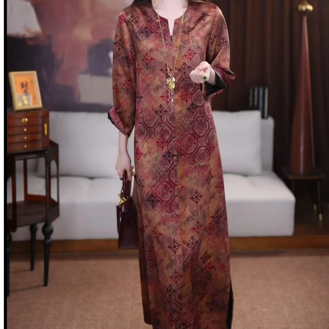 【星蕴】香云纱长款百搭时尚宽松春夏清凉气质新中式国风连衣裙