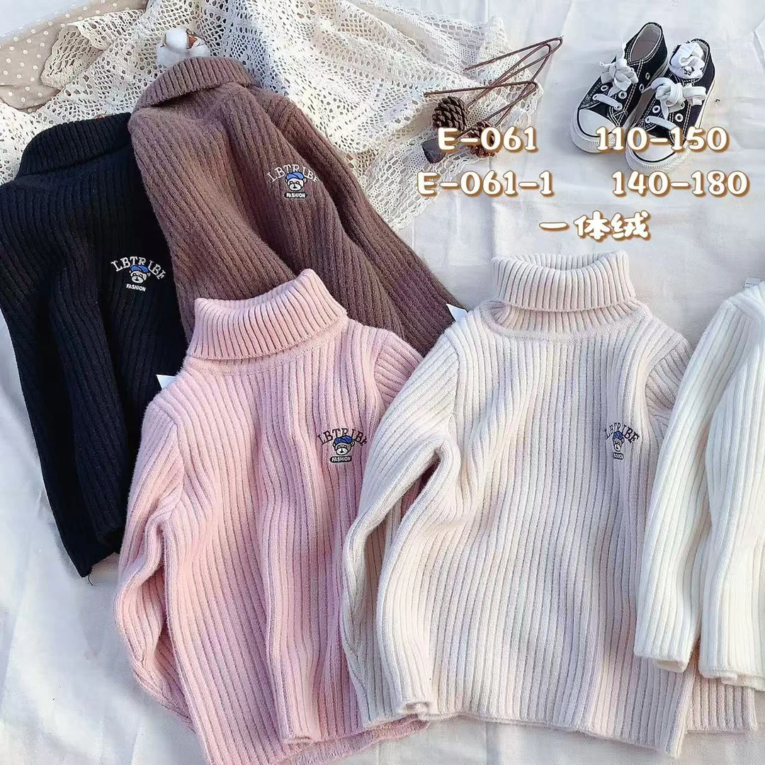 MY 20204秋冬新款竖条刺绣小熊高领加厚毛衣 E-061-1