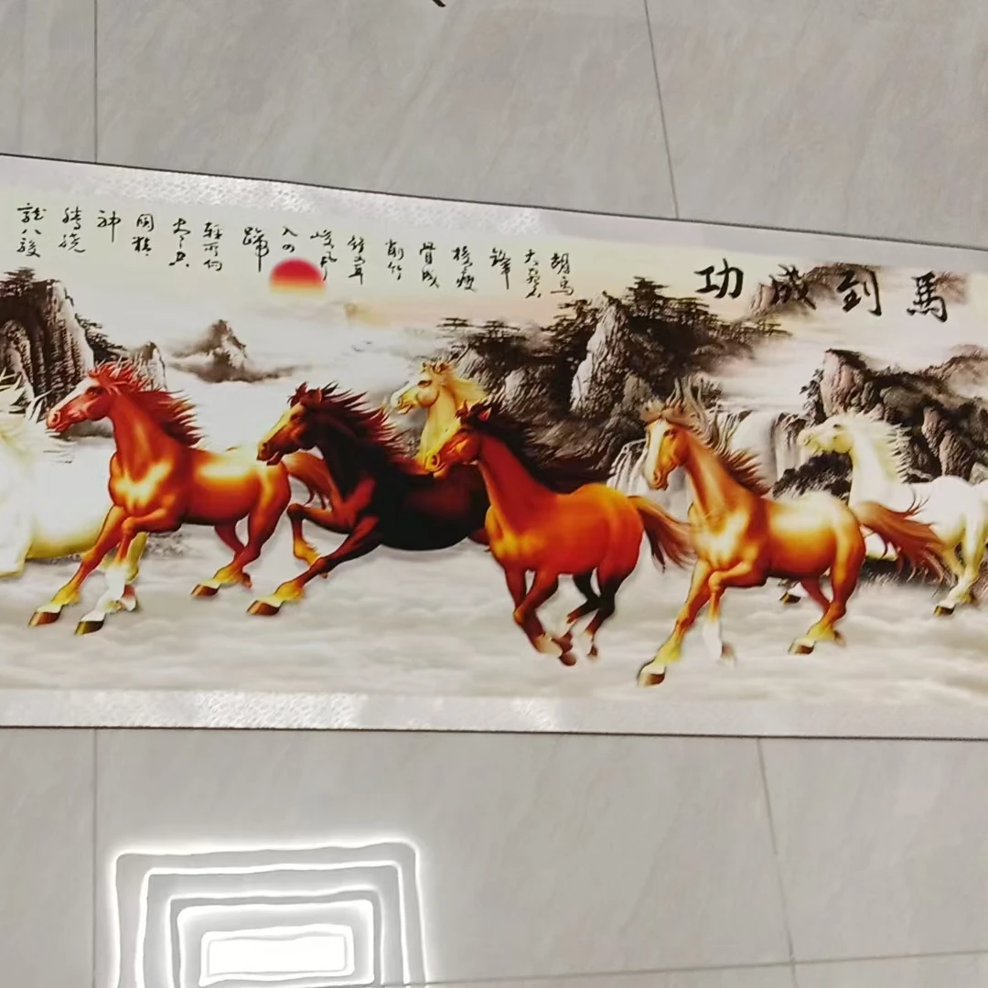 《马到成功》新中式装饰画玄关书房客厅挂画现代画六尺横幅72x210