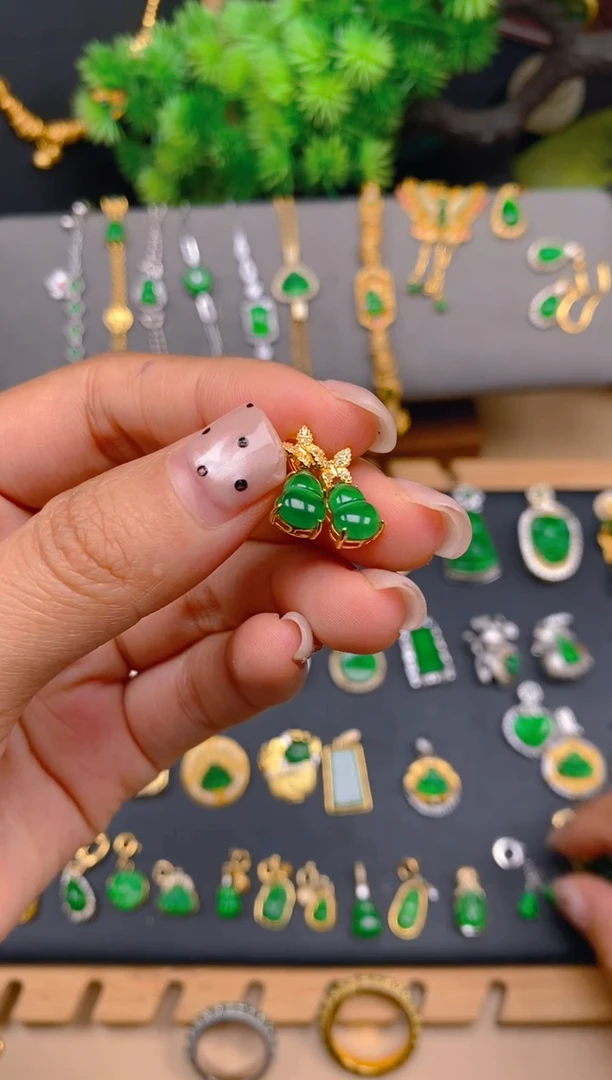 吊坠(不含链)银S925镶嵌翡翠双葫芦