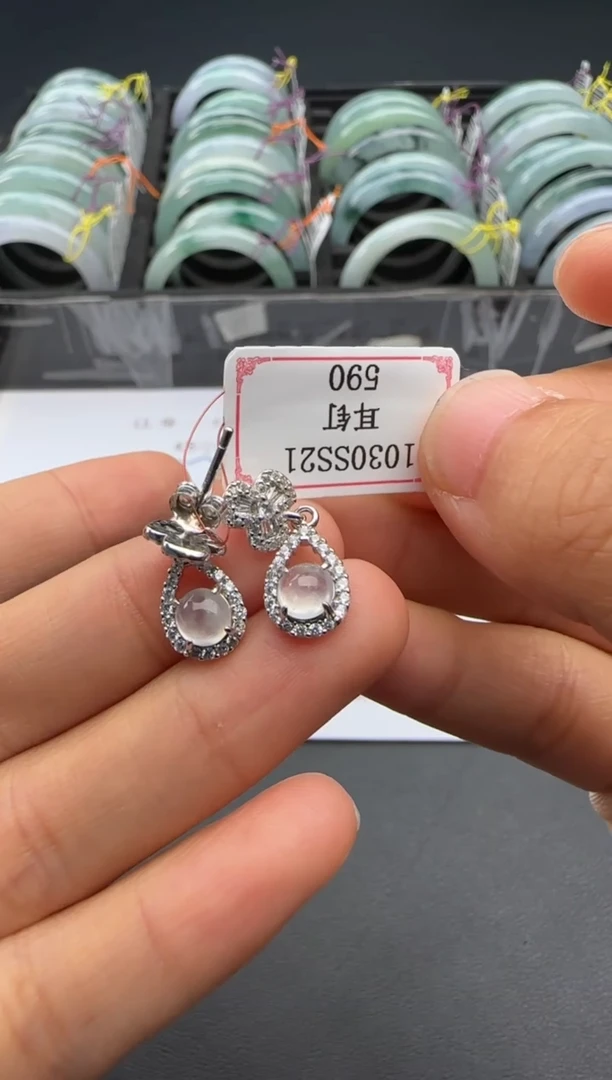 银S925镶嵌翡翠耳饰1030SS21