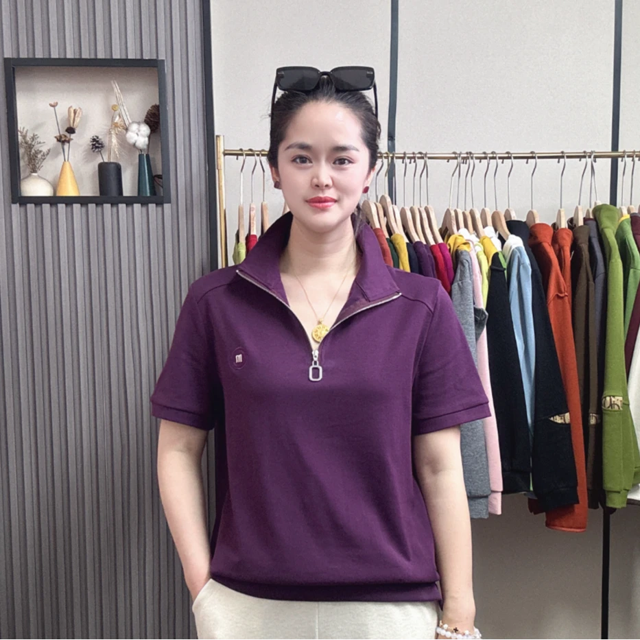 大码宽松显瘦夏季短袖T恤女刺绣洋气外穿时尚半袖翻领上衣2025潮