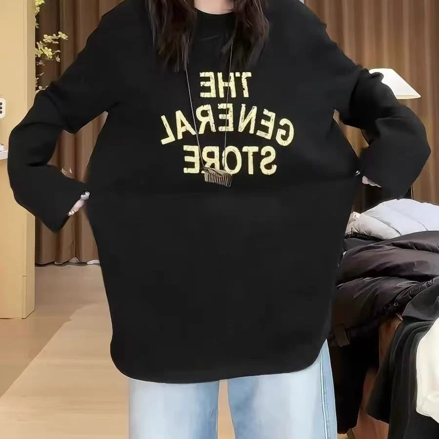 3869字母印花洋气长袖T 宽松休闲保暖内搭打底