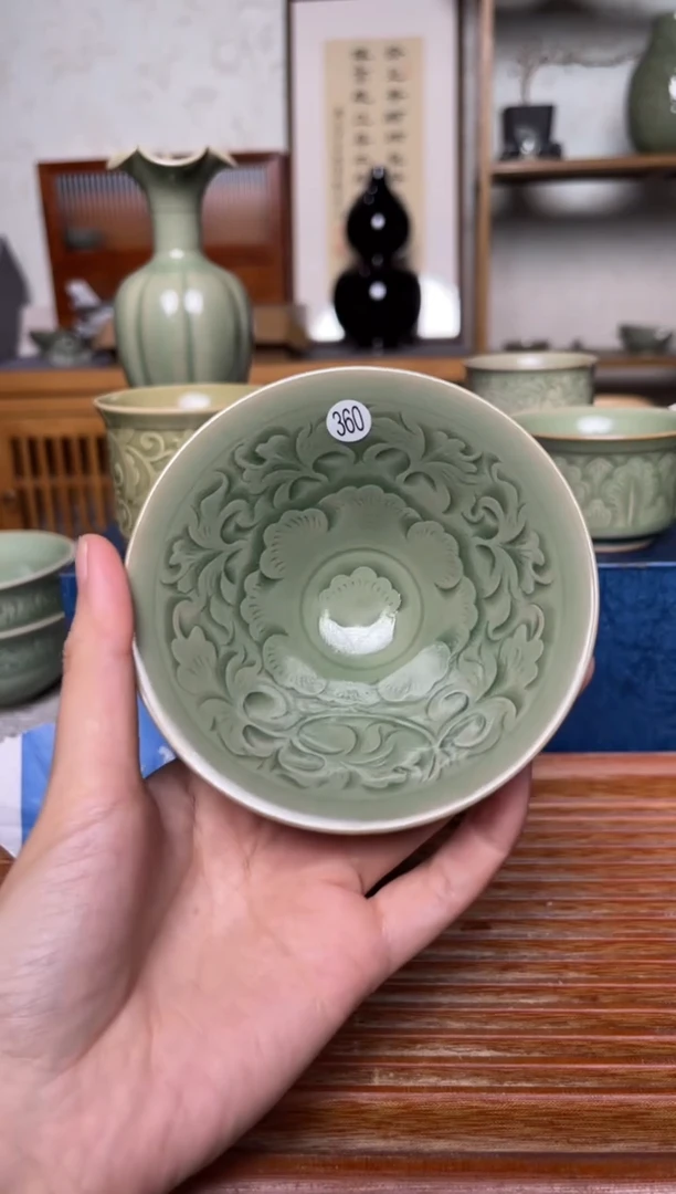 瓷器360耀州窑纯手工斗笠盏  微瑕