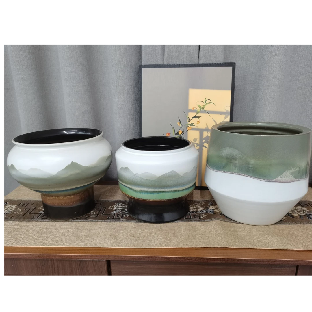 国风山水窑变彩色景德镇陶瓷花盆