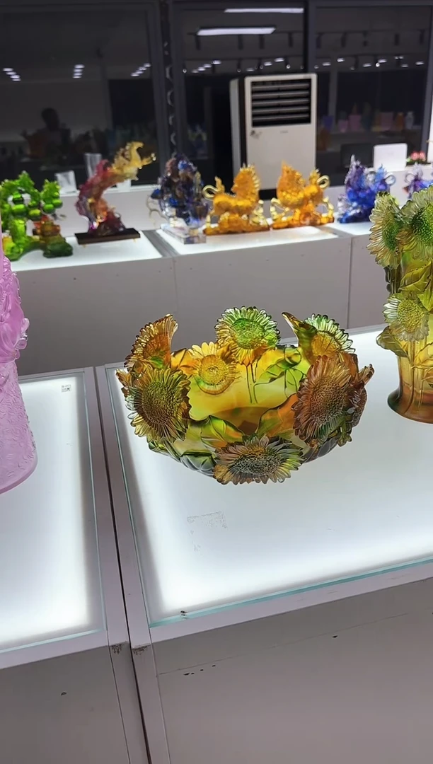 手工艺品琉璃古法琉璃大号向日葵果盘